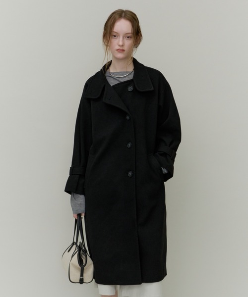 Plumel(プルメル)の「Stand Collar Sleeve Belt Long Coat / ウールライクスタンドカラーロングコート(ステンカラーコート・レディース・オフホワイト/ブラック・MEDIUM)」の19枚目の写真