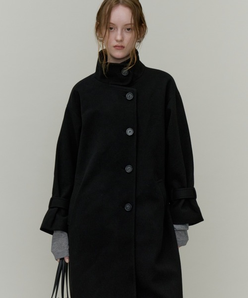 Plumel(プルメル)の「Stand Collar Sleeve Belt Long Coat / ウールライクスタンドカラーロングコート(ステンカラーコート・レディース・オフホワイト/ブラック・MEDIUM)」の22枚目の写真
