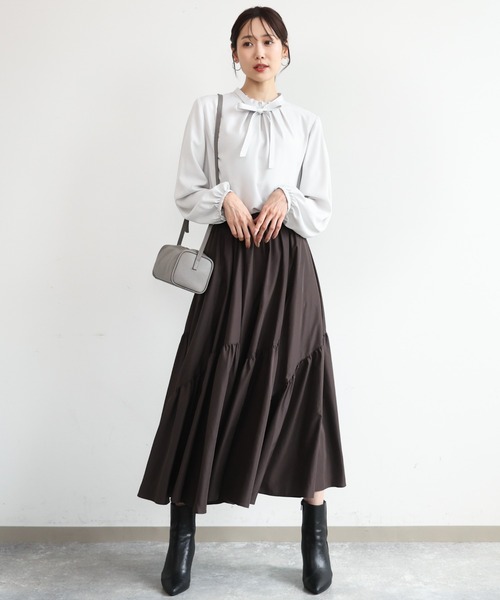 MK MICHEL KLEIN（エムケーミッシェルクラン）の「[洗える]ギャザー切替えデザインタフタスカート（スカート・レディース・ブラウン/ブラック・38）」の16枚目の写真