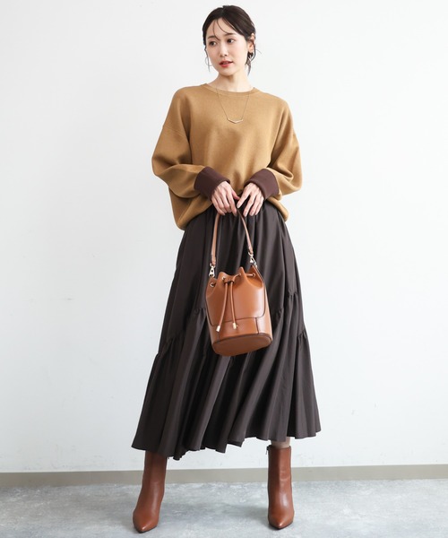 MK MICHEL KLEIN（エムケーミッシェルクラン）の「[洗える]ギャザー切替えデザインタフタスカート（スカート・レディース・ブラウン/ブラック・38）」の21枚目の写真