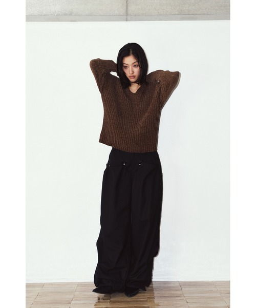 Knuth Marf（クヌースマーフ）の「rib hoodie boucle knit（ニット/セーター・レディース・ブラウン/カーキ/ピンク・FREE）」の5枚目の写真