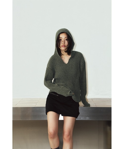Knuth Marf（クヌースマーフ）の「rib hoodie boucle knit（ニット/セーター・レディース・ブラウン/カーキ/ピンク・FREE）」の21枚目の写真