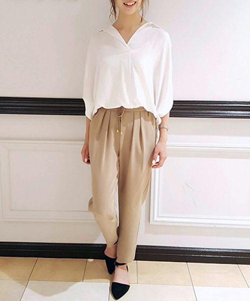laboratory work(ラボラトリーワーク)の「強撚クロスゴムパンツ(その他パンツ・レディース・ブラック/カーキ/ベージュ・MEDIUM)」の2枚目の写真