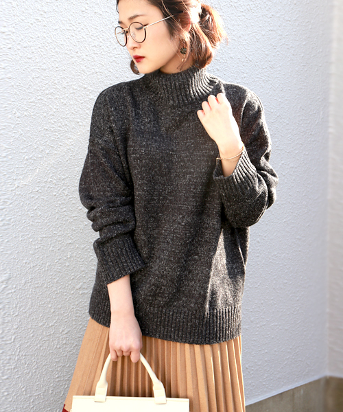 Bab Bou Jeloud（バブブージュルード）の「【Bab】メランジゆるタートルニット（ニット/セーター・レディース・ダークグレー/ピンク/オフホワイト・FREE）」の3枚目の写真