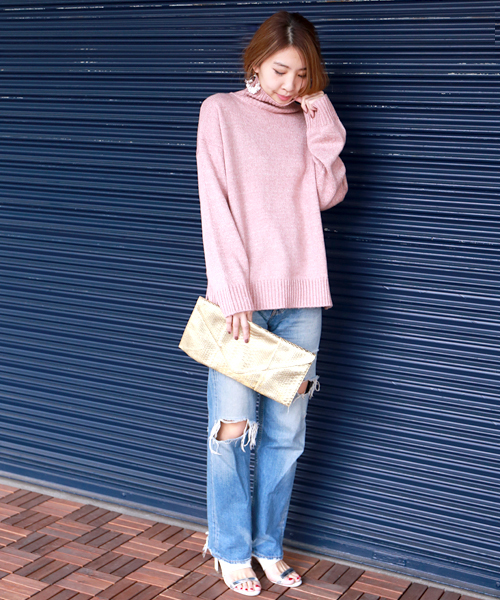 Bab Bou Jeloud（バブブージュルード）の「【Bab】メランジゆるタートルニット（ニット/セーター・レディース・ダークグレー/ピンク/オフホワイト・FREE）」の12枚目の写真