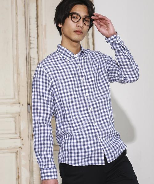 green label relaxing（グリーンレーベルリラクシング）の「KT FRENCH/LI TOP/ギンガムチェック ボタンダウンシャツ ◆（シャツ/ブラウス・メンズ・グレー/ネイビー・X-LARGE/SMALL/MEDIUM/LARGE）」の2枚目の写真