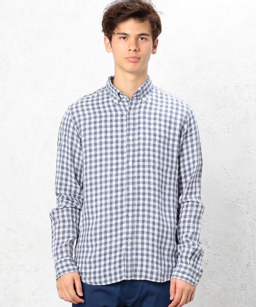 green label relaxing（グリーンレーベルリラクシング）の「KT FRENCH/LI TOP/ギンガムチェック ボタンダウンシャツ ◆（シャツ/ブラウス・メンズ・グレー/ネイビー・X-LARGE/SMALL/MEDIUM/LARGE）」の4枚目の写真
