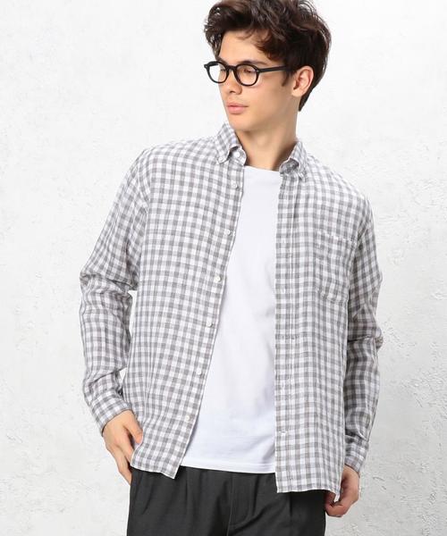 green label relaxing（グリーンレーベルリラクシング）の「KT FRENCH/LI TOP/ギンガムチェック ボタンダウンシャツ ◆（シャツ/ブラウス・メンズ・グレー/ネイビー・X-LARGE/SMALL/MEDIUM/LARGE）」の7枚目の写真