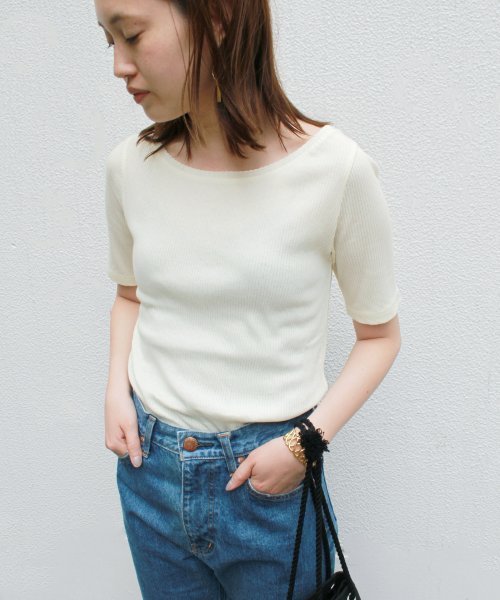 SLOBE IENA(スローブイエナ)の「エアリーテレコボートネックプルオーバー◆(Tシャツ/カットソー・レディース・グレー/ナチュラル/サックスブルー/ブラック系その他・FREE)」の10枚目の写真