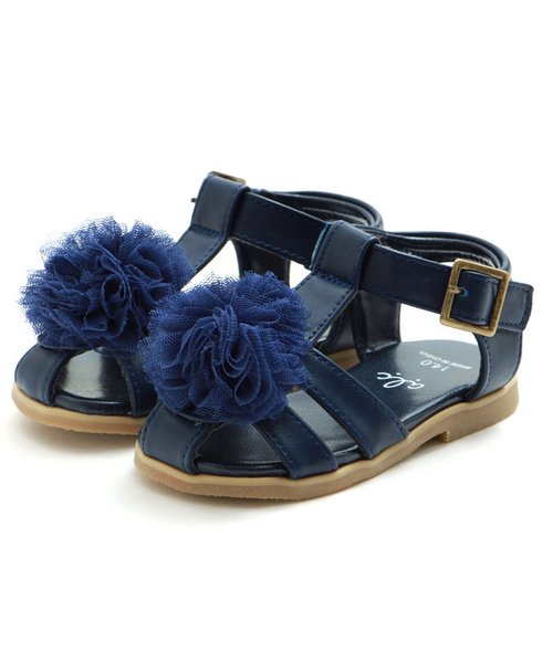 apres les cours（アプレレクール）の「flowerモチーフサンダル（サンダル・キッズ・ネイビー/ピンク/ベージュ・21/20/19/14/17/18/16/15 ）」の2枚目の写真