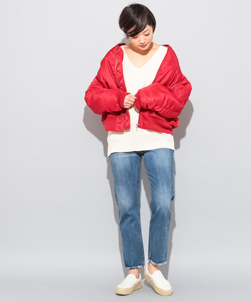 CIAOPANIC（チャオパニック）の「ビッグシルエットMA-1（MA-1・レディース・ベージュ/レッド/カーキ・FREE）」の4枚目の写真