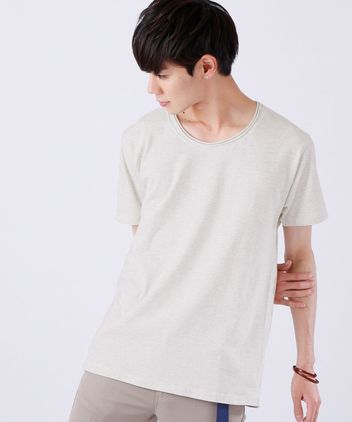 MONO-MART（モノマート）の「ツインロールネック Uネックカットソー  T/C(1/2 sleeve)（Tシャツ/カットソー・メンズ・ホワイト/オートミール/グレー/ワイン/エメラルド/カーキ/ブラウン/ネイビー/レッド/チャコール/ブラック/ブルー系その他/スモークピンク/ロイヤルブルー・L/M/S/XL）」の7枚目の写真