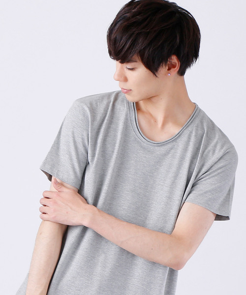 MONO-MART（モノマート）の「ツインロールネック Uネックカットソー  T/C(1/2 sleeve)（Tシャツ/カットソー・メンズ・ホワイト/オートミール/グレー/ワイン/エメラルド/カーキ/ブラウン/ネイビー/レッド/チャコール/ブラック/ブルー系その他/スモークピンク/ロイヤルブルー・L/M/S/XL）」の4枚目の写真