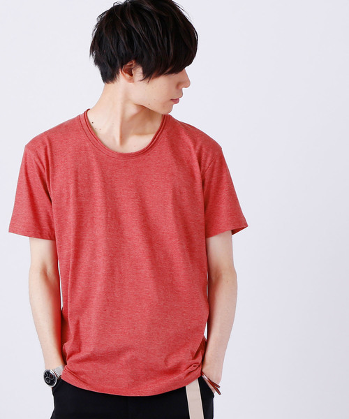 MONO-MART（モノマート）の「ツインロールネック Uネックカットソー  T/C(1/2 sleeve)（Tシャツ/カットソー・メンズ・ホワイト/オートミール/グレー/ワイン/エメラルド/カーキ/ブラウン/ネイビー/レッド/チャコール/ブラック/ブルー系その他/スモークピンク/ロイヤルブルー・L/M/S/XL）」の13枚目の写真