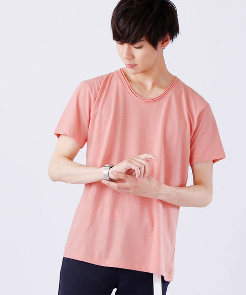 MONO-MART（モノマート）の「ツインロールネック Uネックカットソー  T/C(1/2 sleeve)（Tシャツ/カットソー・メンズ・ホワイト/オートミール/グレー/ワイン/エメラルド/カーキ/ブラウン/ネイビー/レッド/チャコール/ブラック/ブルー系その他/スモークピンク/ロイヤルブルー・L/M/S/XL）」の12枚目の写真