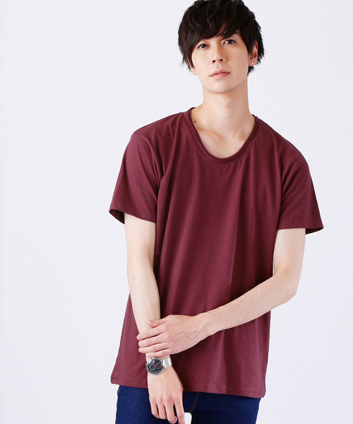 MONO-MART（モノマート）の「ツインロールネック Uネックカットソー  T/C(1/2 sleeve)（Tシャツ/カットソー・メンズ・ホワイト/オートミール/グレー/ワイン/エメラルド/カーキ/ブラウン/ネイビー/レッド/チャコール/ブラック/ブルー系その他/スモークピンク/ロイヤルブルー・L/M/S/XL）」の14枚目の写真