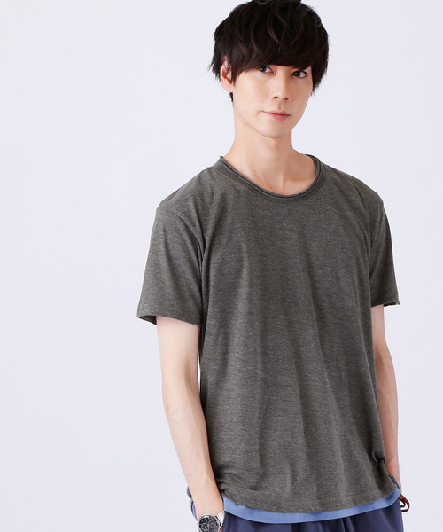 MONO-MART（モノマート）の「ツインロールネック Uネックカットソー  T/C(1/2 sleeve)（Tシャツ/カットソー・メンズ・ホワイト/オートミール/グレー/ワイン/エメラルド/カーキ/ブラウン/ネイビー/レッド/チャコール/ブラック/ブルー系その他/スモークピンク/ロイヤルブルー・L/M/S/XL）」の5枚目の写真