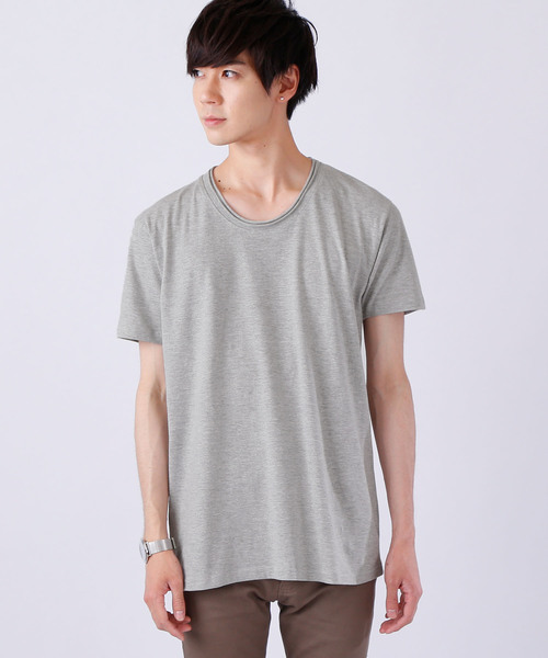 MONO-MART（モノマート）の「ツインロールネック Uネックカットソー  T/C(1/2 sleeve)（Tシャツ/カットソー・メンズ・ホワイト/オートミール/グレー/ワイン/エメラルド/カーキ/ブラウン/ネイビー/レッド/チャコール/ブラック/ブルー系その他/スモークピンク/ロイヤルブルー・L/M/S/XL）」の21枚目の写真