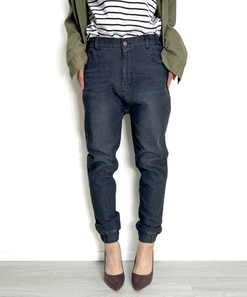 BEATJIVE（ビートジャイブ）の「ストレッチ デニム or コーデュロイ ジョガーパンツ イージーパンツ レディース（デニムパンツ・レディース・ネイビー/インディゴブルー/ライトブルー/ホワイト系その他/ベージュ/ブラック/ベージュ系その他/ブルー系その他2/ブルー系その他/バーガンディー/ブラック系その他/ベージュ系その他2/カーキ/ブルー系その他3/ブラック系その他2/ブラック系その他3・2/3/1）」の5枚目の写真