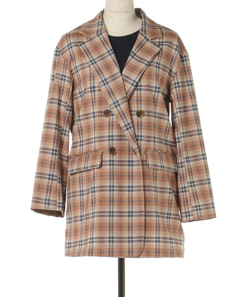 REDYAZEL（レディアゼル）の「スプリングチェックジャケット　Ⅱ（テーラードジャケット・レディース・キャメル/ライトグレー/ブルー・MEDIUM/SMALL）」の3枚目の写真