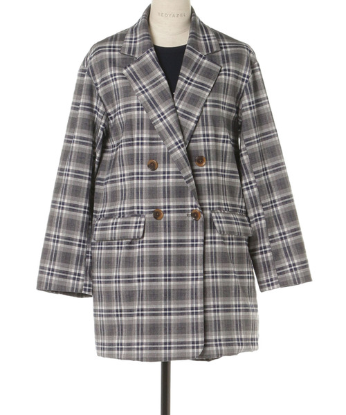 REDYAZEL（レディアゼル）の「スプリングチェックジャケット　Ⅱ（テーラードジャケット・レディース・キャメル/ライトグレー/ブルー・MEDIUM/SMALL）」の2枚目の写真