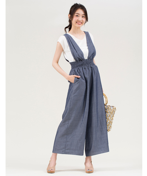 12Twelve Agenda(トゥエルブ アジェンダ)の「サスペンダー付きワイドパンツ(サロペット/オーバーオール・レディース・ネイビー/ブルー/グレイッシュベージュ/ブラック・M)」の5枚目の写真
