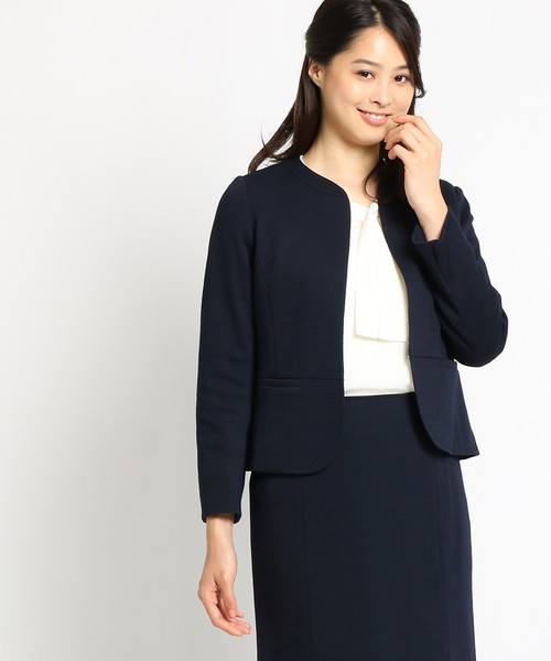 Sunauna（スーナウーナ）の「ライトジャージ切り替えジャケット（ノーカラージャケット・レディース・ライトグレー/ネイビー・36/38/40）」の2枚目の写真