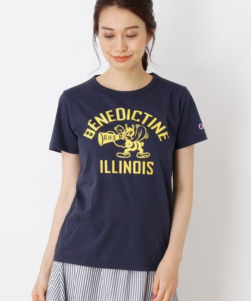 Champion(チャンピオン)の「【Champion】カレッジTシャツ(Tシャツ/カットソー・レディース・オフホワイト/ダークグリーン/パープル系4/ネイビー/イエロー/ワインレッド・02)」の7枚目の写真