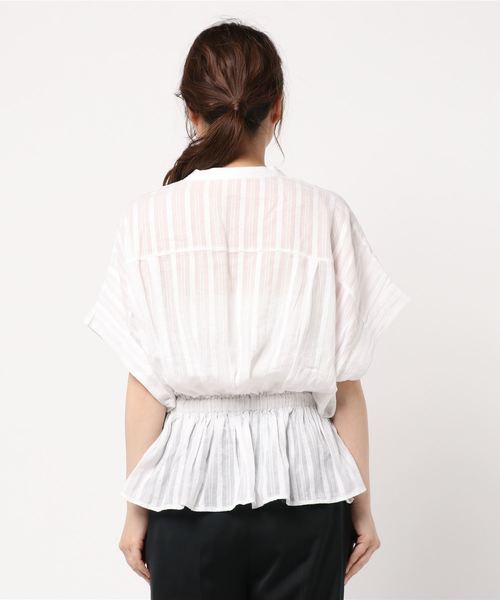 LOWRYS FARM（ローリーズファーム）の「ドビーレースブラウスＳＳ　837384（シャツ/ブラウス・レディース・ブラック/オフホワイト/グリーン・FREE）」の5枚目の写真