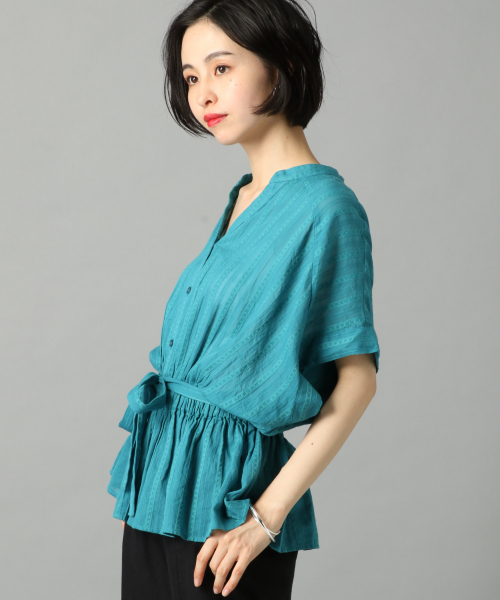 LOWRYS FARM（ローリーズファーム）の「ドビーレースブラウスＳＳ　837384（シャツ/ブラウス・レディース・ブラック/オフホワイト/グリーン・FREE）」の3枚目の写真