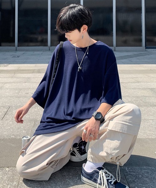 neos（ネオス）の「【neos -addictive design-】ビッグシルエット TR  クルーネックT（Tシャツ/カットソー・メンズ・ホワイト/チャコールグレー/ブラック/ネイビー/ブラウン/杢グレー/キャメル/ワイン/カーキ/ピンク/ブルー/ブルーグレー/グリーン・FREE）」の9枚目の写真