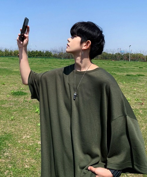 neos（ネオス）の「【neos -addictive design-】ビッグシルエット TR  クルーネックT（Tシャツ/カットソー・メンズ・ホワイト/チャコールグレー/ブラック/ネイビー/ブラウン/杢グレー/キャメル/ワイン/カーキ/ピンク/ブルー/ブルーグレー/グリーン・FREE）」の7枚目の写真