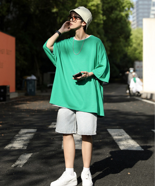 neos（ネオス）の「【neos -addictive design-】ビッグシルエット TR  クルーネックT（Tシャツ/カットソー・メンズ・ホワイト/チャコールグレー/ブラック/ネイビー/ブラウン/杢グレー/キャメル/ワイン/カーキ/ピンク/ブルー/ブルーグレー/グリーン・FREE）」の15枚目の写真