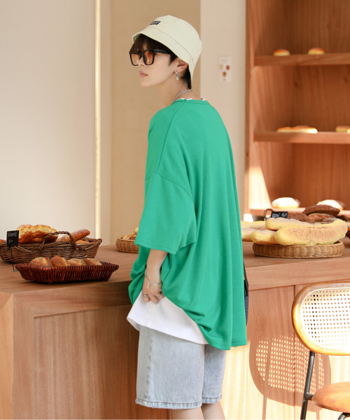 neos（ネオス）の「【neos -addictive design-】ビッグシルエット TR  クルーネックT（Tシャツ/カットソー・メンズ・ホワイト/チャコールグレー/ブラック/ネイビー/ブラウン/杢グレー/キャメル/ワイン/カーキ/ピンク/ブルー/ブルーグレー/グリーン・FREE）」の16枚目の写真