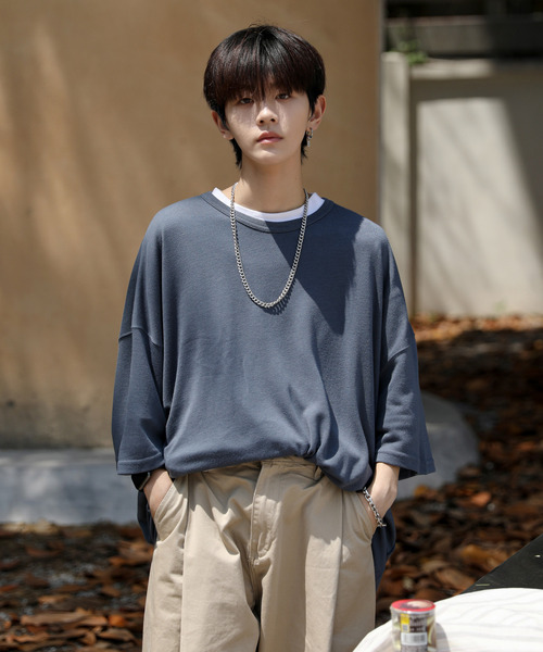 neos（ネオス）の「【neos -addictive design-】ビッグシルエット TR  クルーネックT（Tシャツ/カットソー・メンズ・ホワイト/チャコールグレー/ブラック/ネイビー/ブラウン/杢グレー/キャメル/ワイン/カーキ/ピンク/ブルー/ブルーグレー/グリーン・FREE）」の19枚目の写真