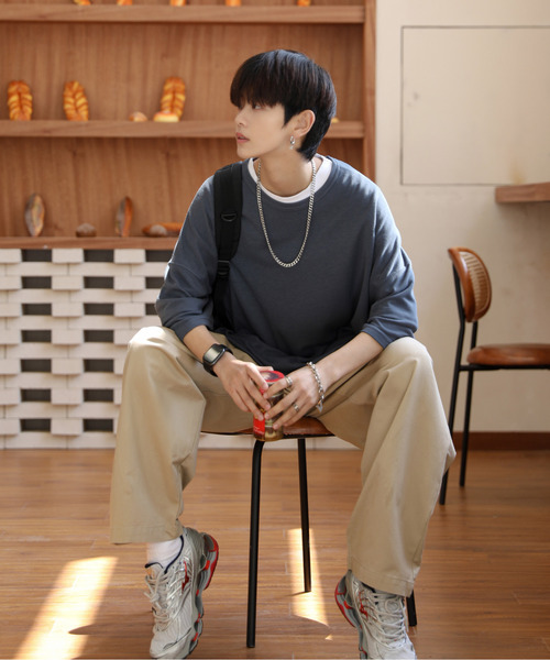 neos（ネオス）の「【neos -addictive design-】ビッグシルエット TR  クルーネックT（Tシャツ/カットソー・メンズ・ホワイト/チャコールグレー/ブラック/ネイビー/ブラウン/杢グレー/キャメル/ワイン/カーキ/ピンク/ブルー/ブルーグレー/グリーン・FREE）」の22枚目の写真