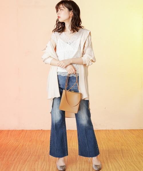 natural couture(ナチュラルクチュール)の「【WEB限定カラー有り】ベルト付きてろっとBIGシャツ(シャツ/ブラウス・レディース・ブラウン/ピンク/アイボリー/ミント・FREE)」の5枚目の写真