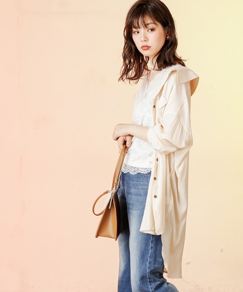 natural couture(ナチュラルクチュール)の「【WEB限定カラー有り】ベルト付きてろっとBIGシャツ(シャツ/ブラウス・レディース・ブラウン/ピンク/アイボリー/ミント・FREE)」の6枚目の写真