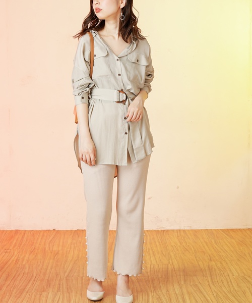 natural couture(ナチュラルクチュール)の「【WEB限定カラー有り】ベルト付きてろっとBIGシャツ(シャツ/ブラウス・レディース・ブラウン/ピンク/アイボリー/ミント・FREE)」の14枚目の写真