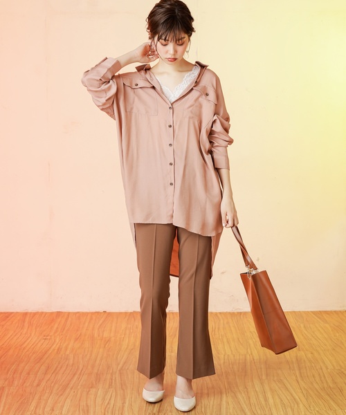 natural couture(ナチュラルクチュール)の「【WEB限定カラー有り】ベルト付きてろっとBIGシャツ(シャツ/ブラウス・レディース・ブラウン/ピンク/アイボリー/ミント・FREE)」の18枚目の写真