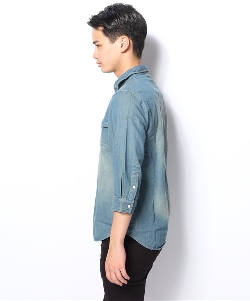 WEGO(ウィゴー)の「WEGO/デニムウエスタン7分袖シャツ(シャツ/ブラウス・メンズ・ホワイト/インディゴブルー/ライトインディゴブルー・MEDIUM/LARGE)」の5枚目の写真