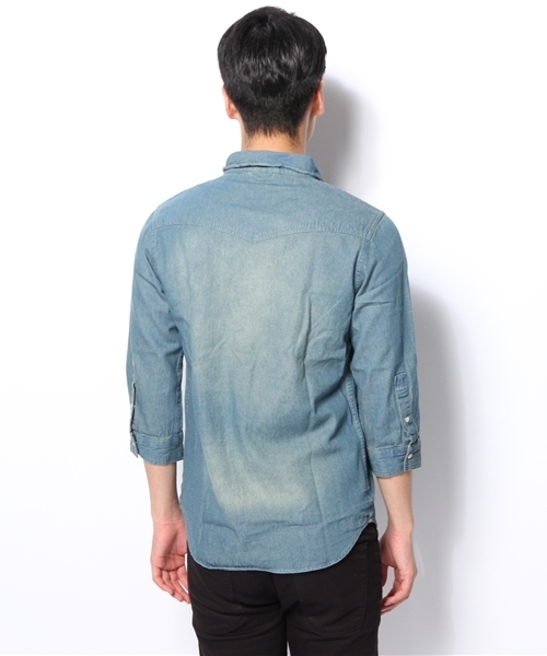 WEGO(ウィゴー)の「WEGO/デニムウエスタン7分袖シャツ(シャツ/ブラウス・メンズ・ホワイト/インディゴブルー/ライトインディゴブルー・MEDIUM/LARGE)」の6枚目の写真