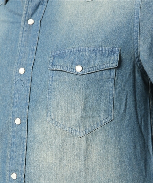 WEGO(ウィゴー)の「WEGO/デニムウエスタン7分袖シャツ(シャツ/ブラウス・メンズ・ホワイト/インディゴブルー/ライトインディゴブルー・MEDIUM/LARGE)」の9枚目の写真