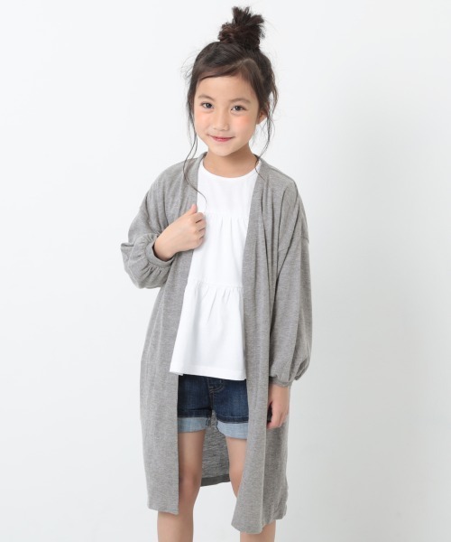 devirock(デビロック)の「ロング丈長袖カーディガン(カーディガン/ボレロ・キッズ・パープル系その他/ライトブラウン/杢グレー/ネイビー/ライトベージュ/ブラック・150cm/120cm/130cm/100cm/160cm/140cm/110cm)」の1枚目の写真