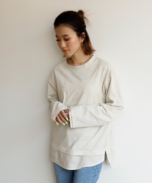 Auntie Rosa Holiday（アンティローザホリデー）の「レイヤードシアーシャツトップス（シャツ/ブラウス・レディース・ブルー/ベージュ/ナチュラル/チャコールグレー・FREE）」の4枚目の写真