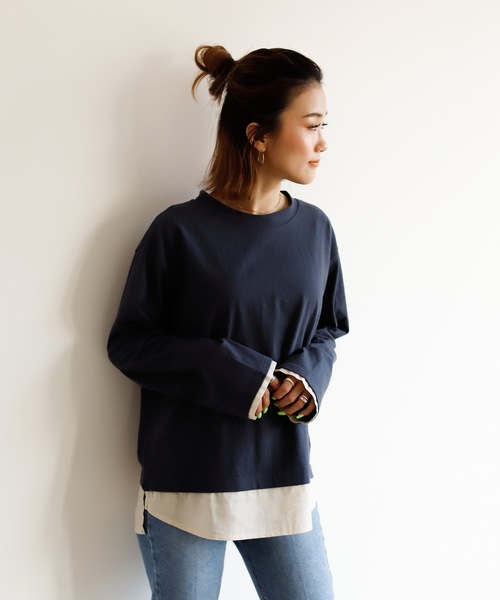 Auntie Rosa Holiday（アンティローザホリデー）の「レイヤードシアーシャツトップス（シャツ/ブラウス・レディース・ブルー/ベージュ/ナチュラル/チャコールグレー・FREE）」の2枚目の写真