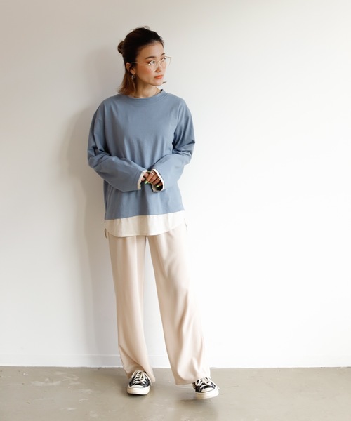 Auntie Rosa Holiday（アンティローザホリデー）の「レイヤードシアーシャツトップス（シャツ/ブラウス・レディース・ブルー/ベージュ/ナチュラル/チャコールグレー・FREE）」の7枚目の写真