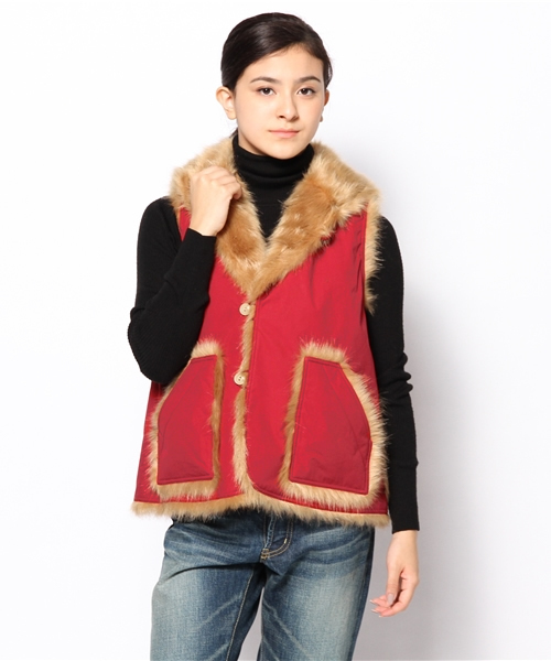 BEAMS BOY（ビームスボーイ）の「◎BEAMS BOY / フェイクファー VEST（ベスト・レディース・カーキ/レッド/ブルー・ONE SIZE）」の9枚目の写真