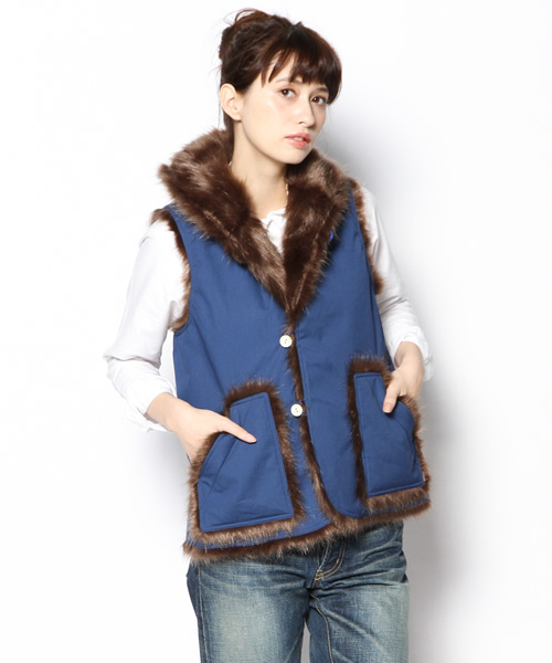 BEAMS BOY（ビームスボーイ）の「◎BEAMS BOY / フェイクファー VEST（ベスト・レディース・カーキ/レッド/ブルー・ONE SIZE）」の3枚目の写真
