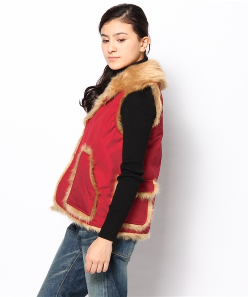 BEAMS BOY（ビームスボーイ）の「◎BEAMS BOY / フェイクファー VEST（ベスト・レディース・カーキ/レッド/ブルー・ONE SIZE）」の7枚目の写真